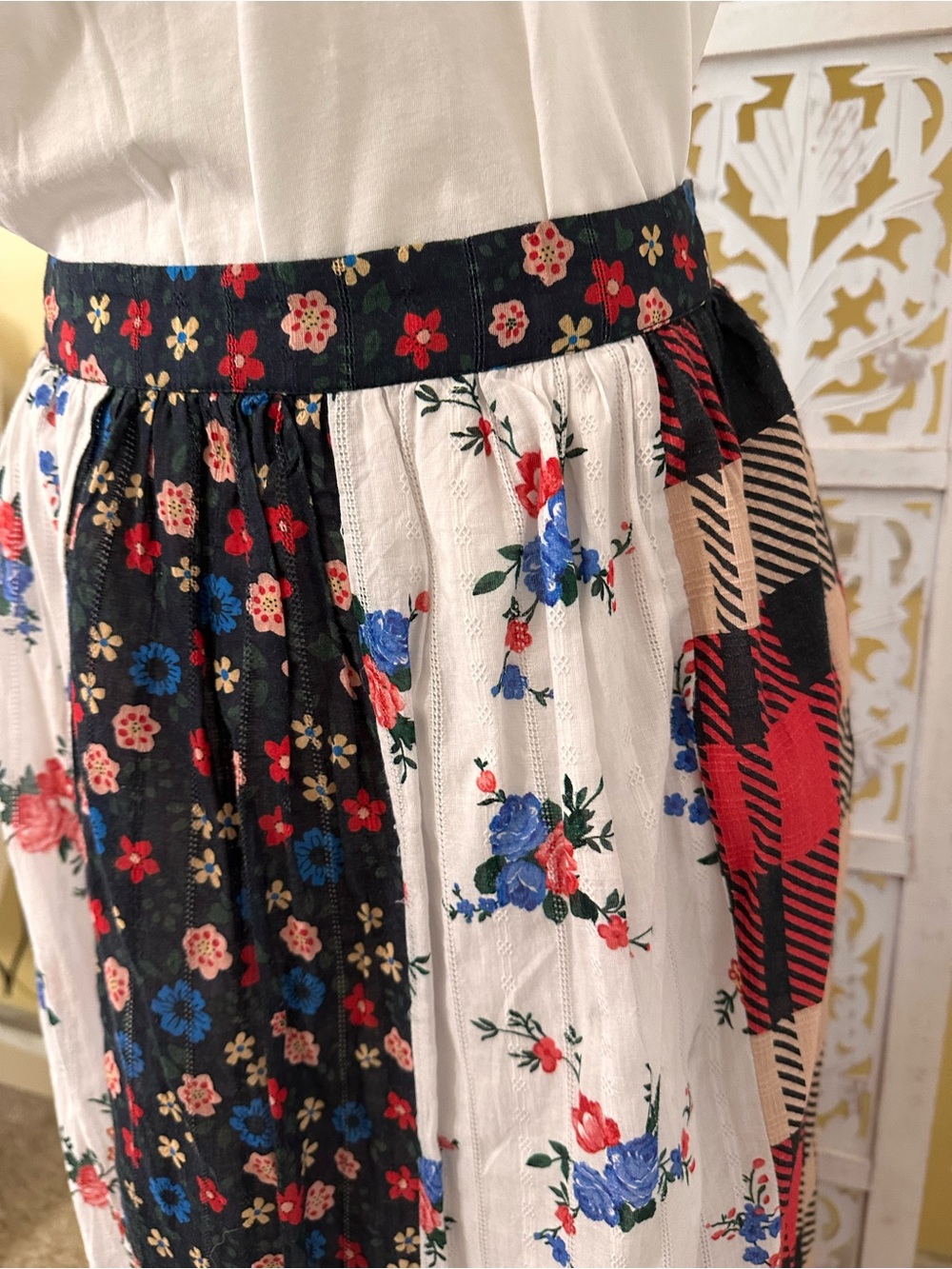 NWT Anthropologie LetMeBe Boho Patchwork panel Maxi Skirt. - Picture 9 of 13